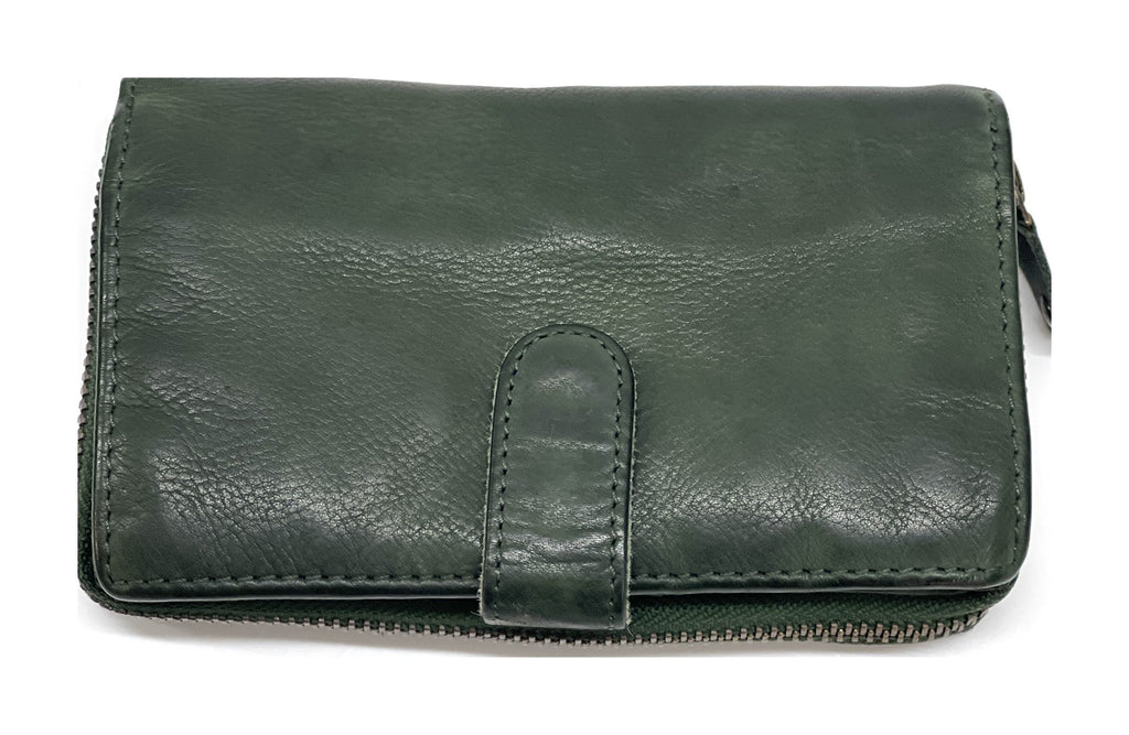 HE439 Forest Green Washed Zip Around Wallet