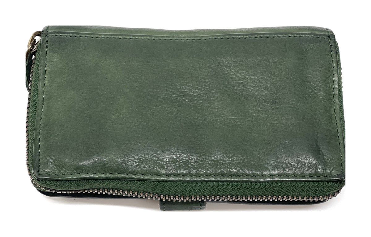 HE439 Forest Green Washed Zip Around Wallet