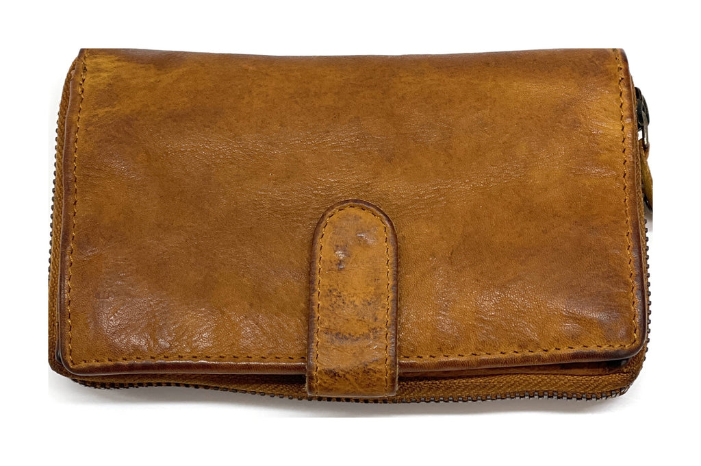 HE440 Tan Washed Zip Around Wallet