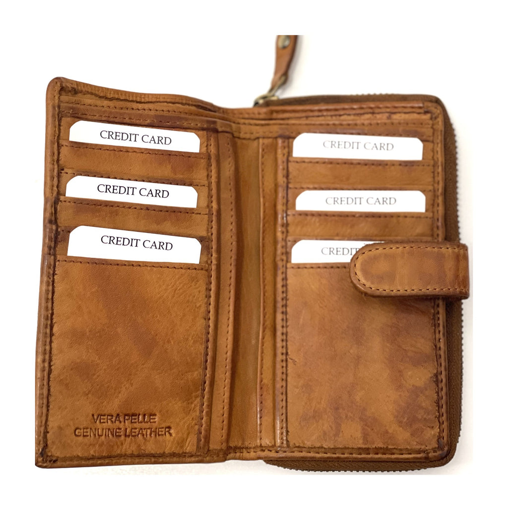 HE440 Tan Washed Zip Around Wallet
