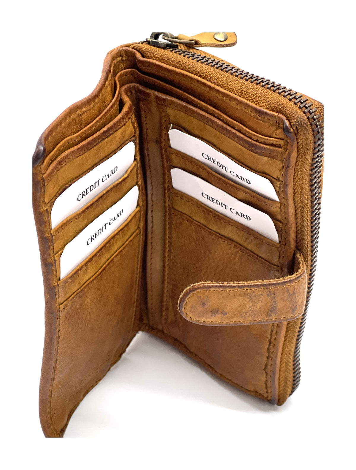 HE440 Tan Washed Zip Around Wallet