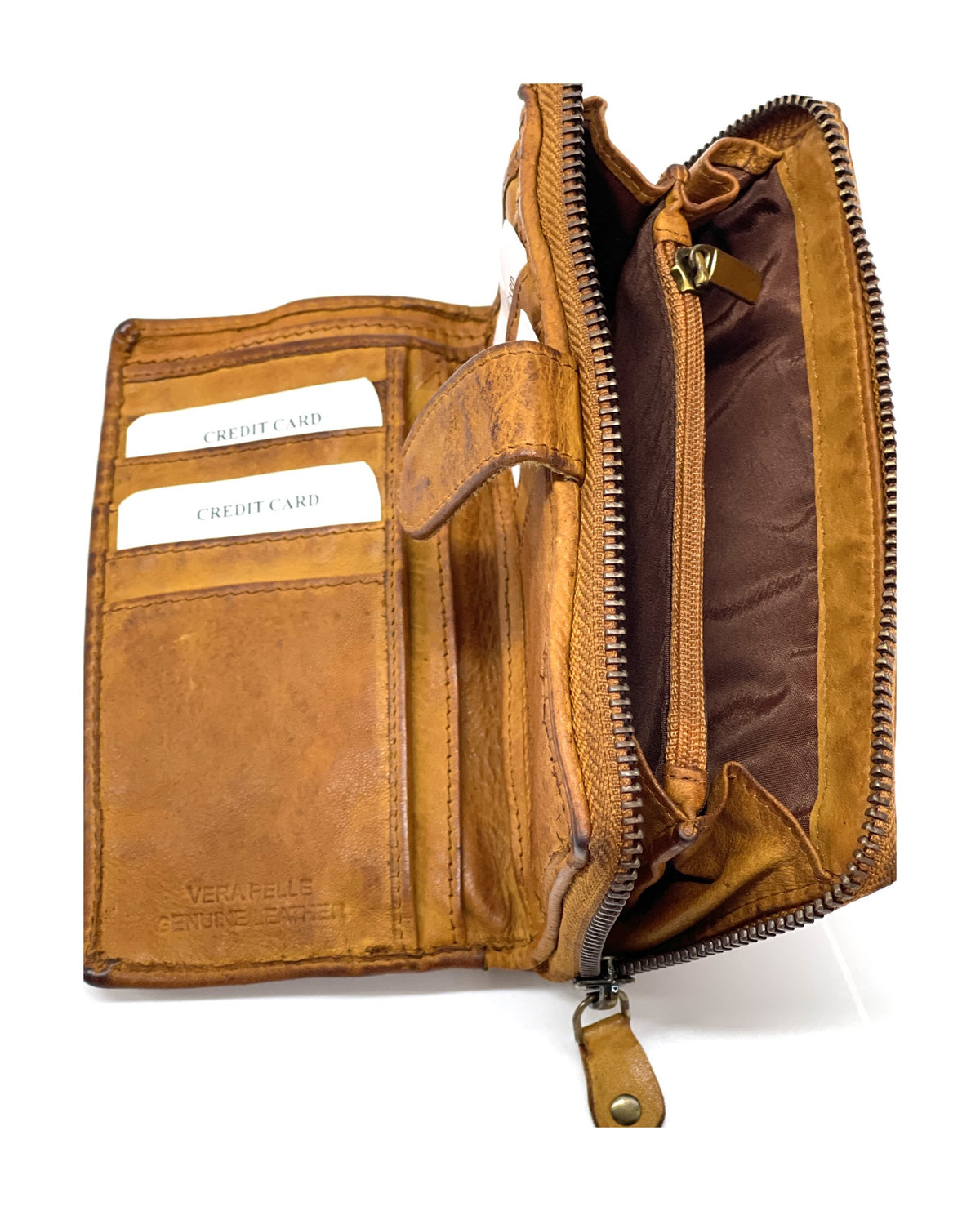 HE440 Tan Washed Zip Around Wallet
