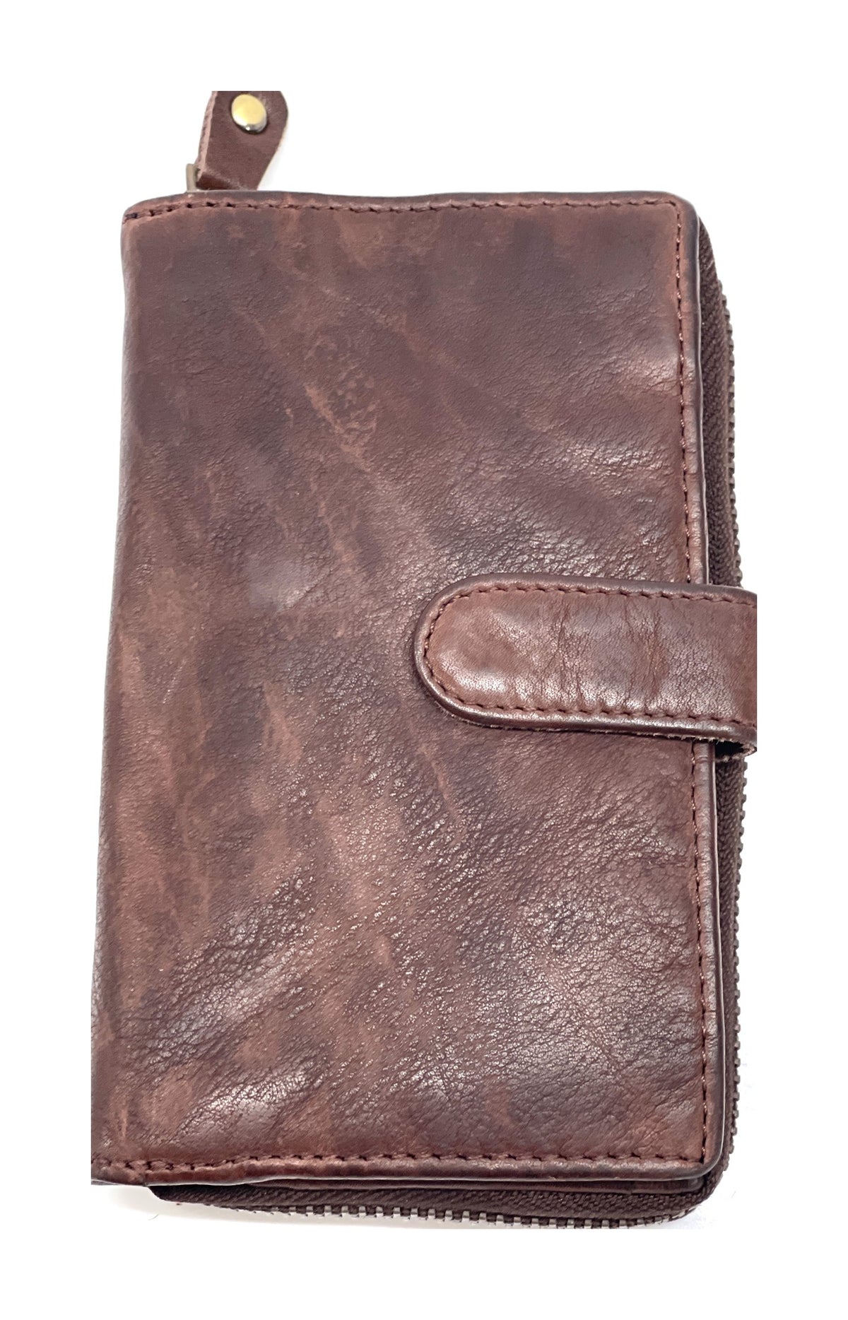 HE441 Burgundy Brown Washed Zip Around Wallet