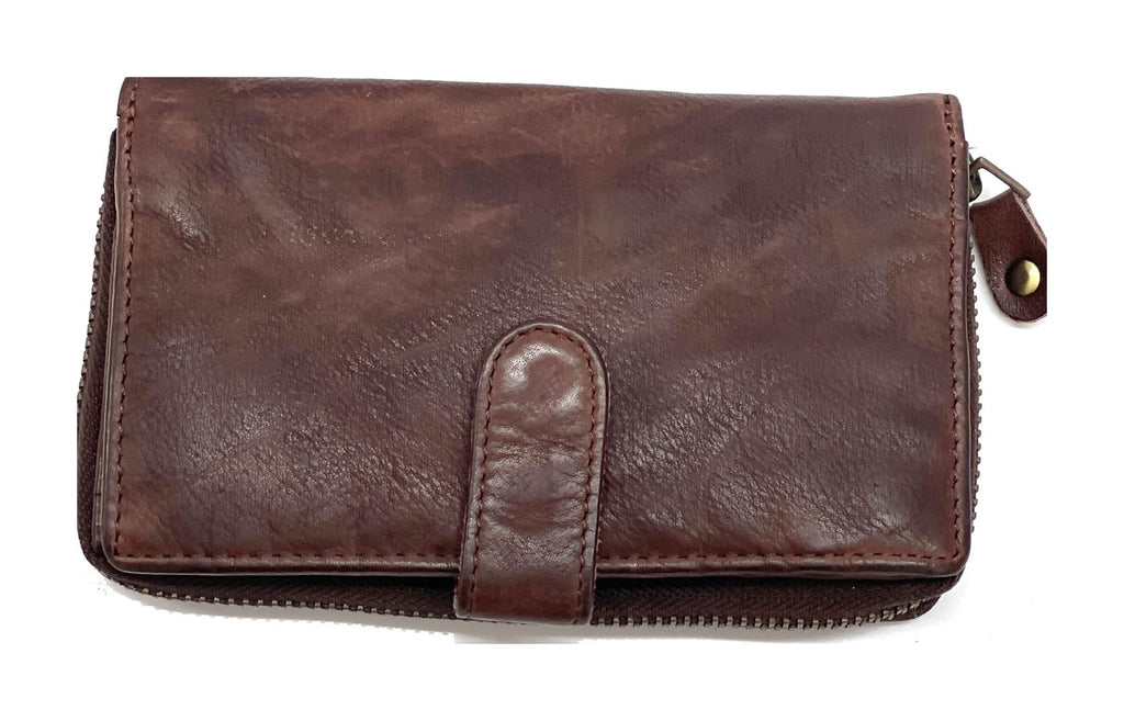 HE441 Burgundy Brown Washed Zip Around Wallet