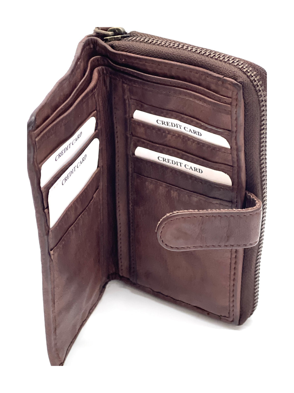 HE441 Burgundy Brown Washed Zip Around Wallet