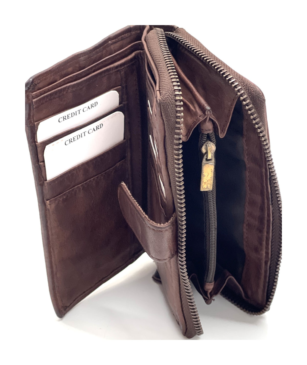 HE441 Burgundy Brown Washed Zip Around Wallet