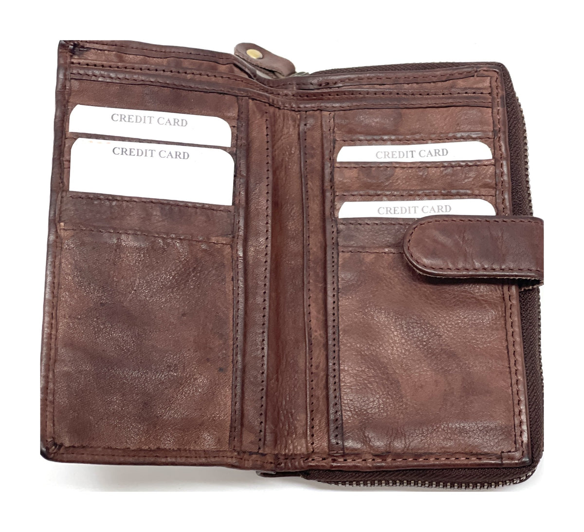 HE441 Burgundy Brown Washed Zip Around Wallet