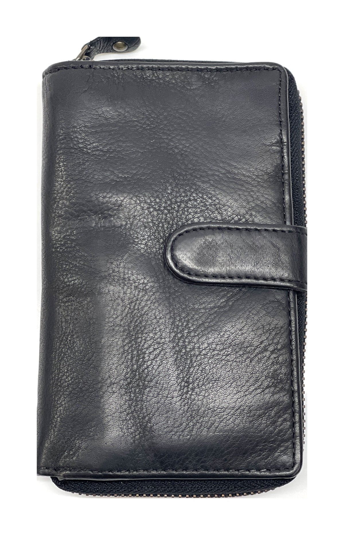 HE442 Black Washed Zip Around Wallet