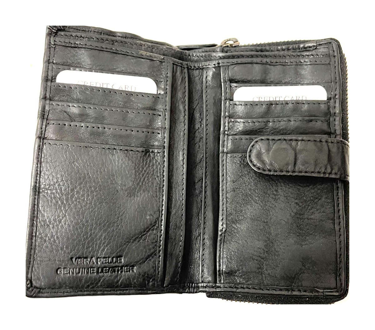 HE442 Black Washed Zip Around Wallet