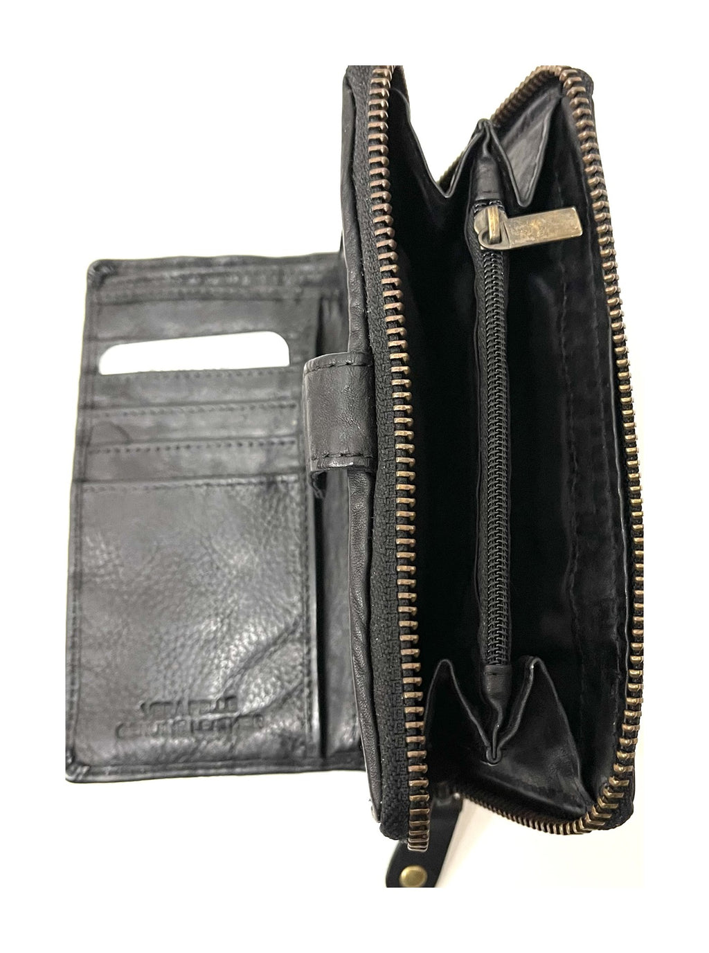HE442 Black Washed Zip Around Wallet