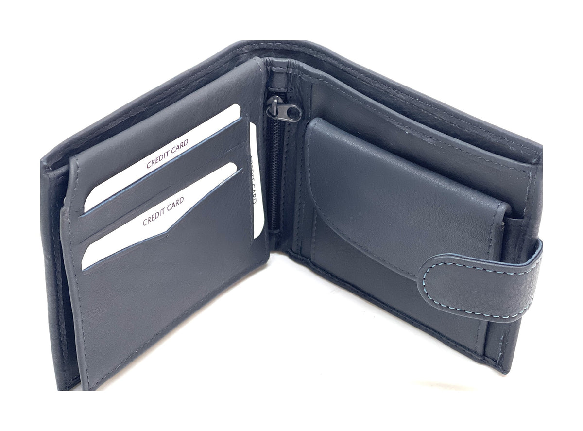 HE447 Navy Snap Tab Bifold Wallet