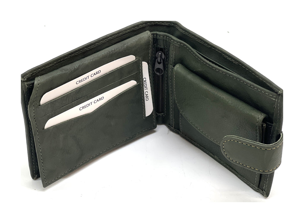 HE448 Olive Green Snap Tab Bifold Wallet