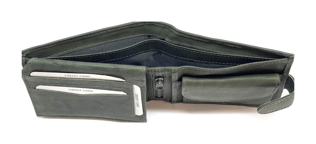 HE448 Olive Green Snap Tab Bifold Wallet