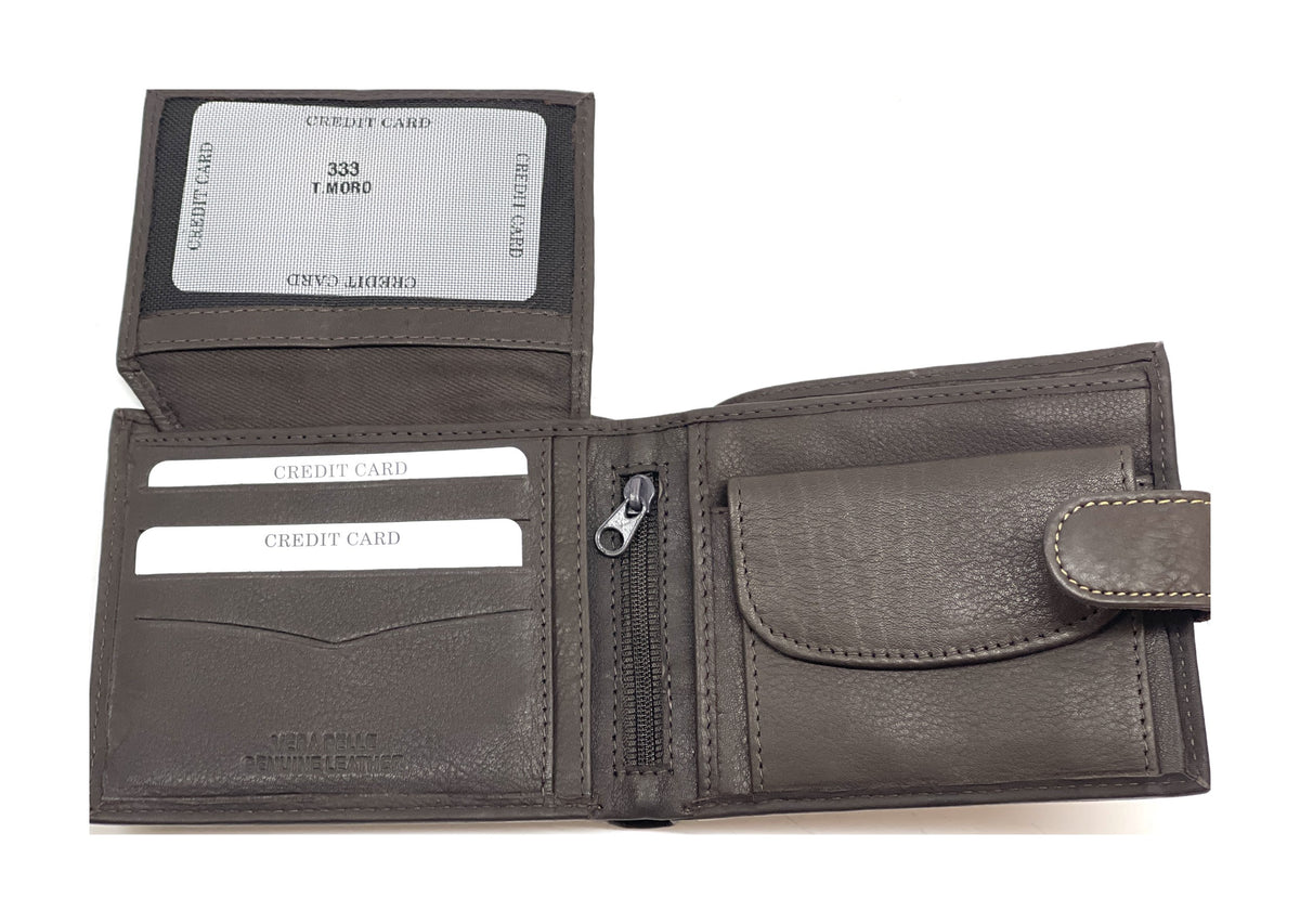 HE451 Dark Brown Snap Tab Bifold Wallet