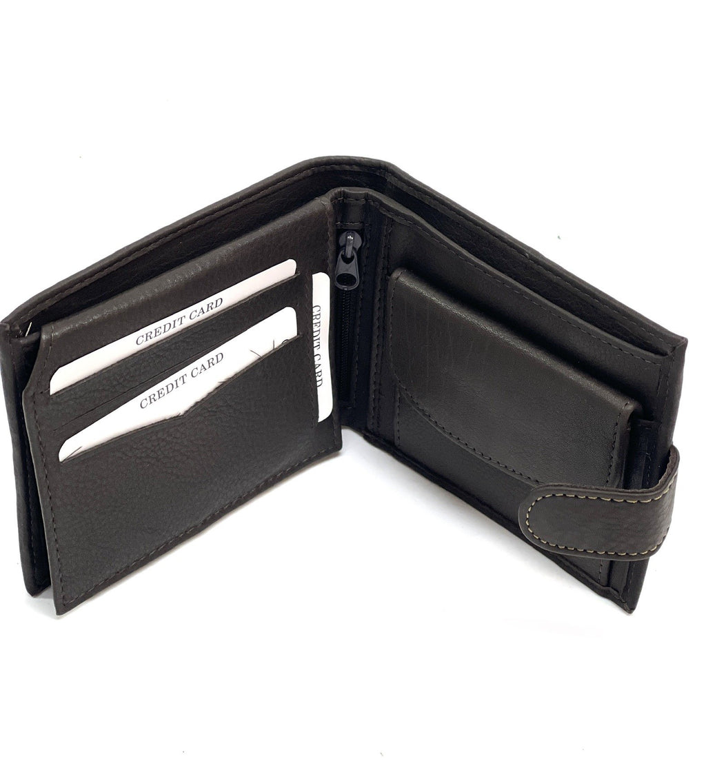 HE451 Dark Brown Snap Tab Bifold Wallet