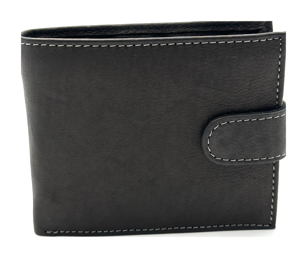 HE452 Black Leather Snap Tab Bifold Wallet