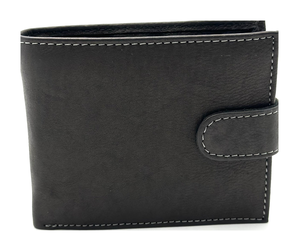 HE452 Black Leather Snap Tab Bifold Wallet