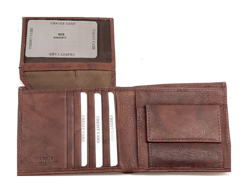 HE459 Mahogany Brown Coin Flap Bifold Wallet