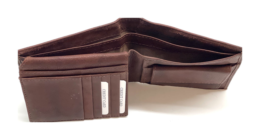 HE459 Mahogany Brown Coin Flap Bifold Wallet
