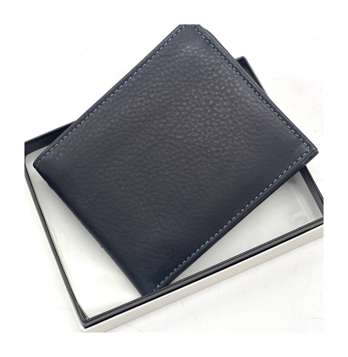 HE464 Navy Pebbled Leather Bifold Wallet