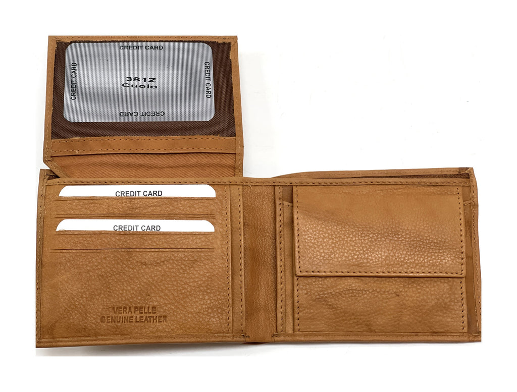 HE466 Tan Pebbled Leather Bifold Wallet