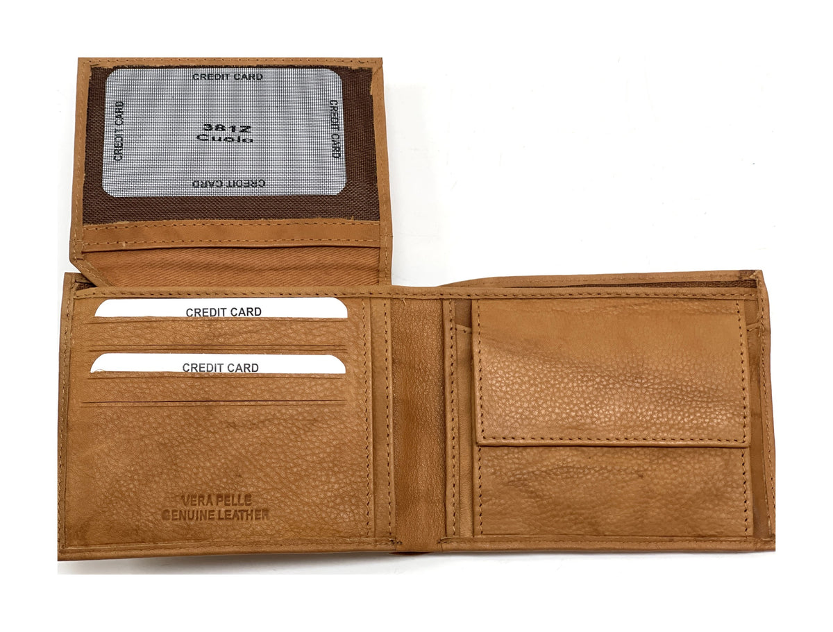 HE466 Tan Pebbled Leather Bifold Wallet