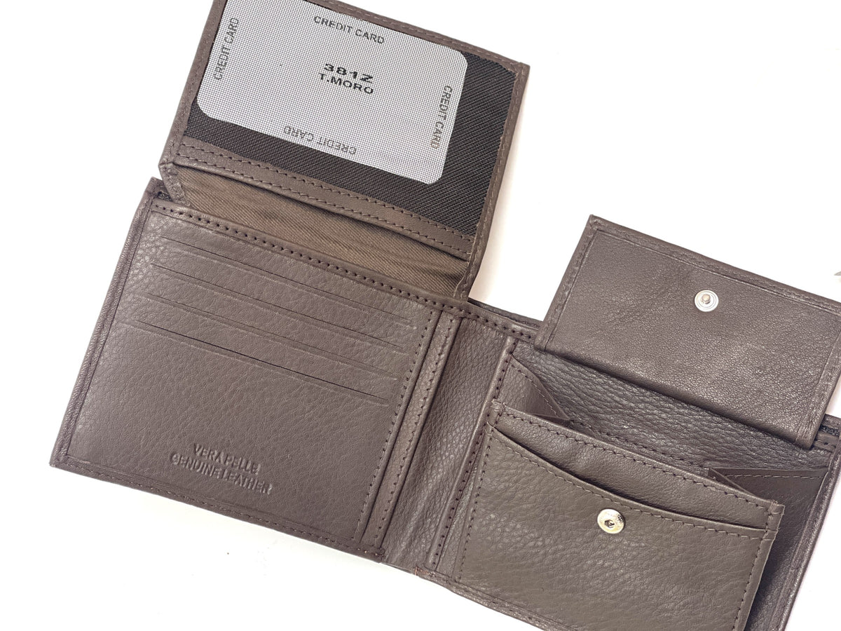 HE468 Dark Brown Pebbled Bifold Wallet