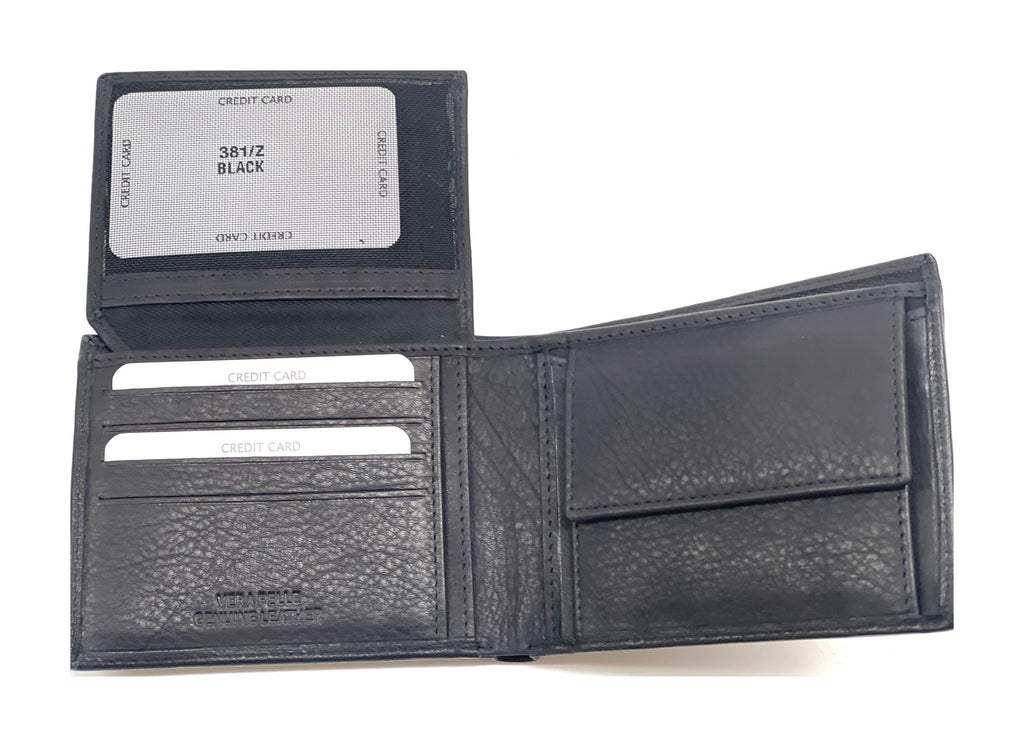 HE469 Black Pebbled Leather Bifold Wallet