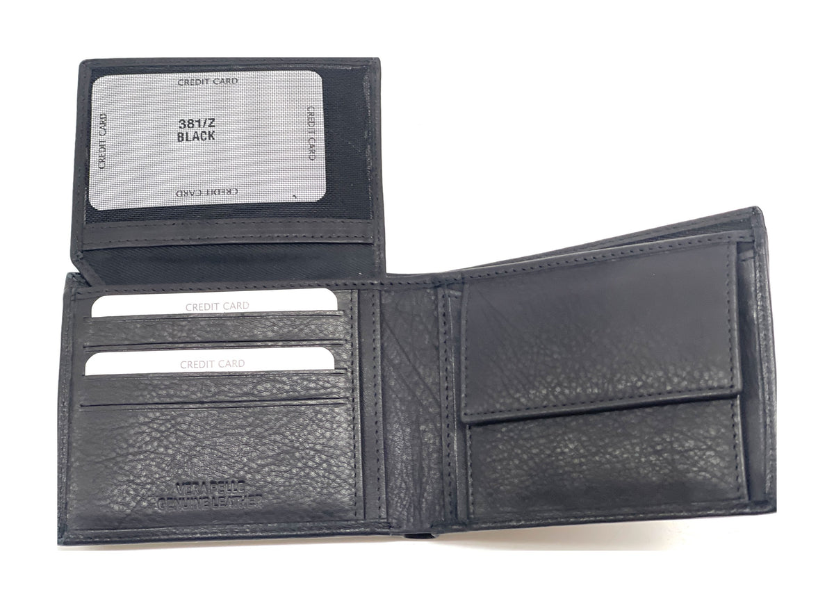 HE469 Black Pebbled Leather Bifold Wallet