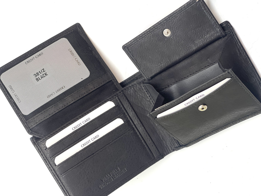 HE469 Black Pebbled Leather Bifold Wallet