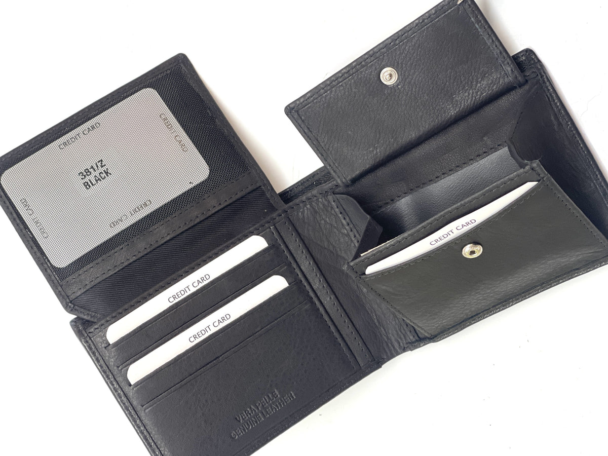 HE469 Black Pebbled Leather Bifold Wallet