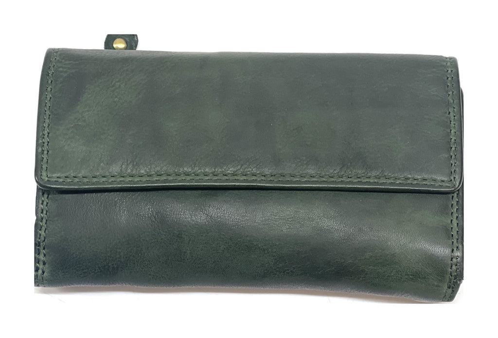 HE475 Forest Green Washed Continental Wallet