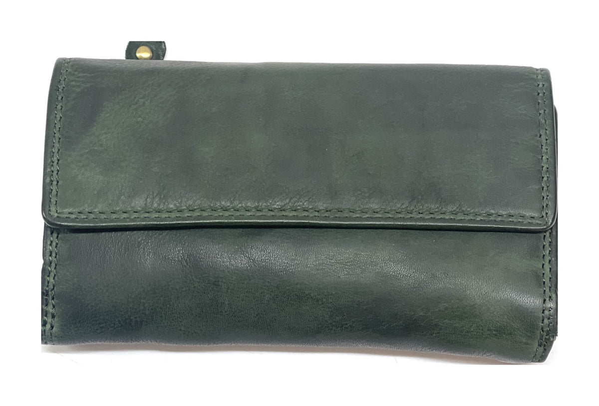 HE475 Forest Green Washed Continental Wallet