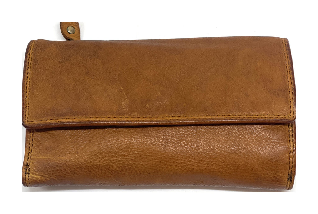 HE476 Cognac Washed Continental Wallet