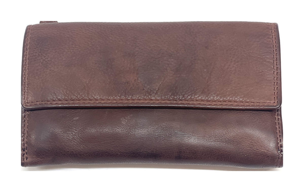 HE477 Mahogany Brown Washed Leather Continental Wallet
