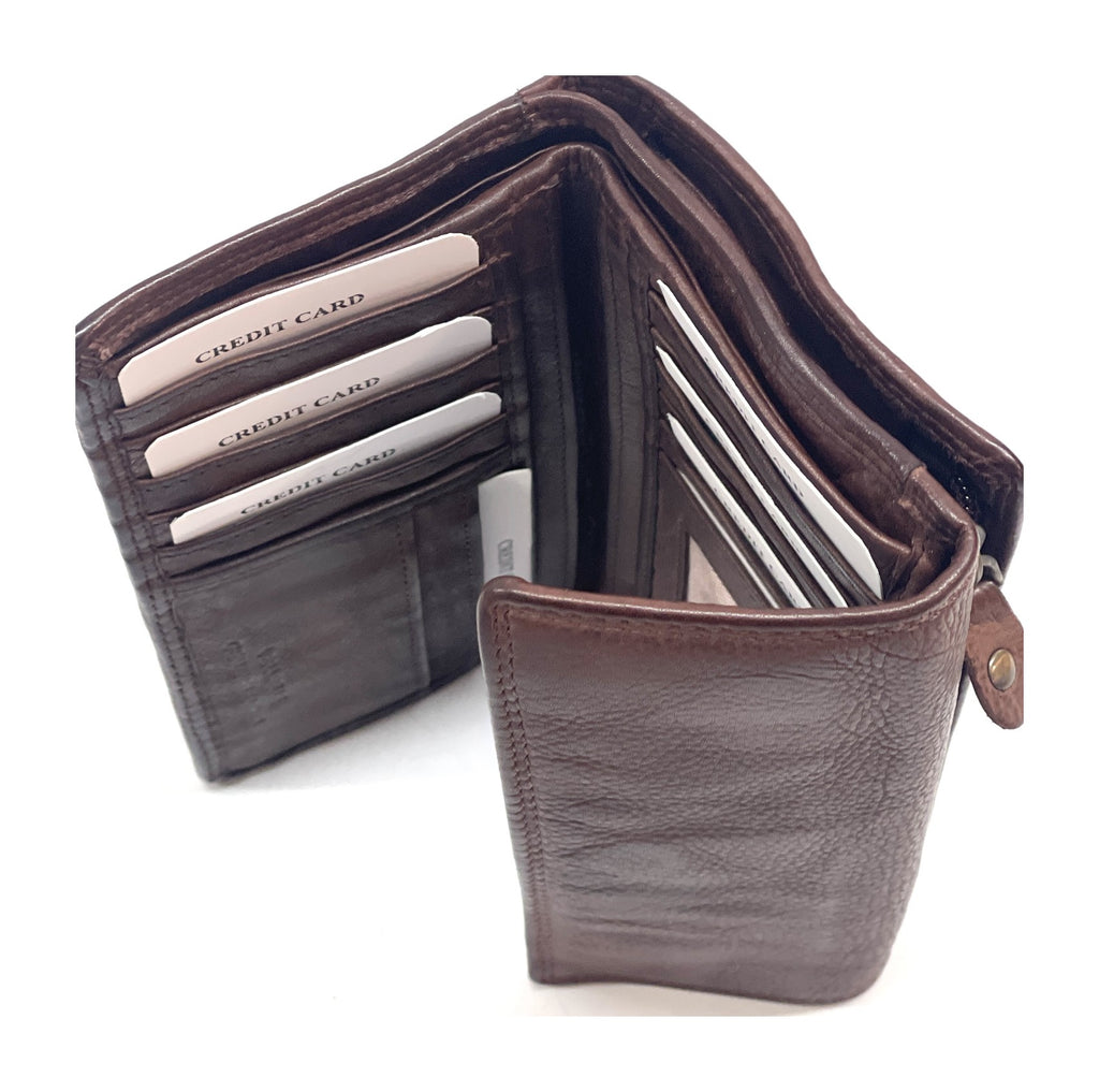 HE477 Mahogany Brown Washed Leather Continental Wallet