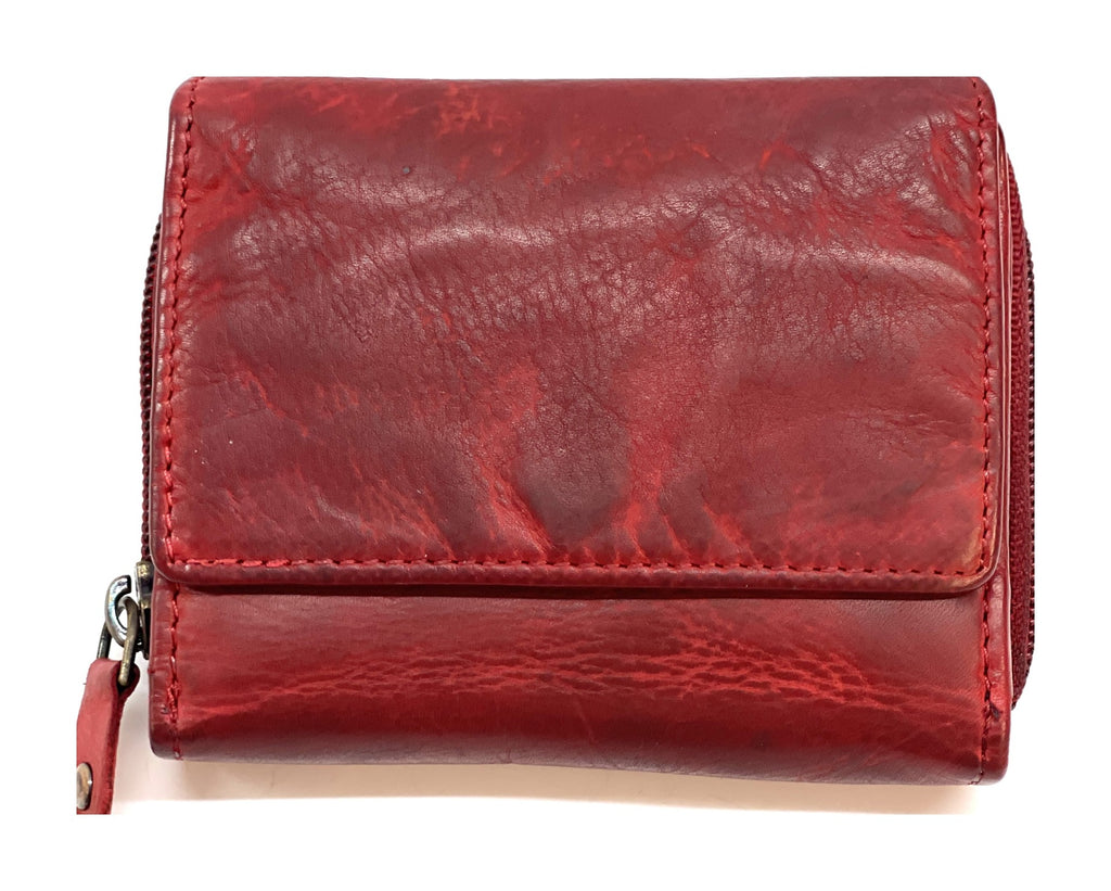 HE479 Red Vintage Zip Around Wallet