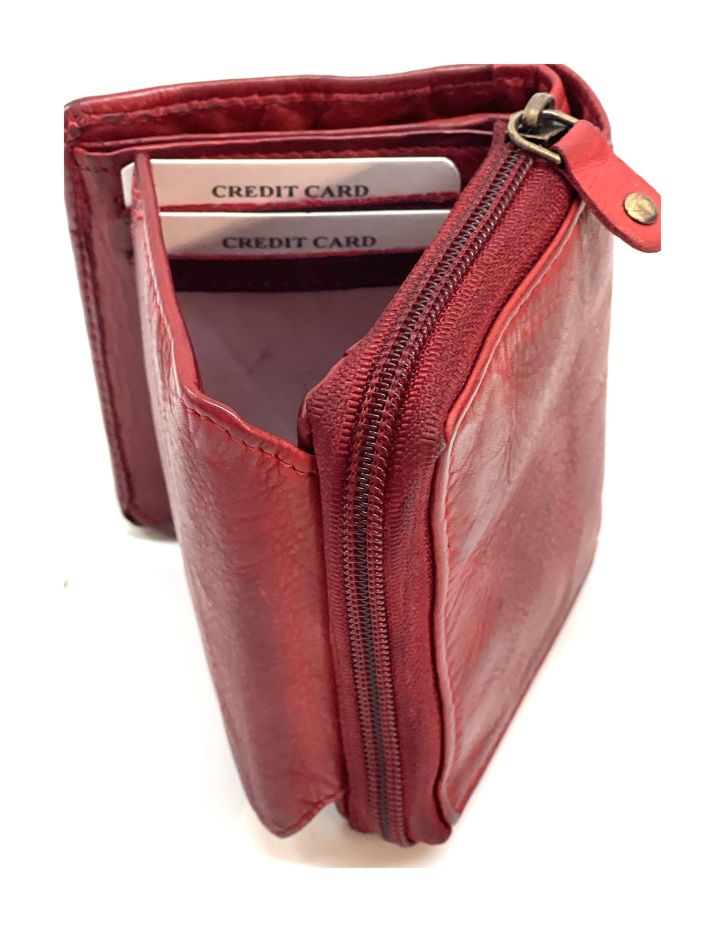 HE479 Red Vintage Zip Around Wallet