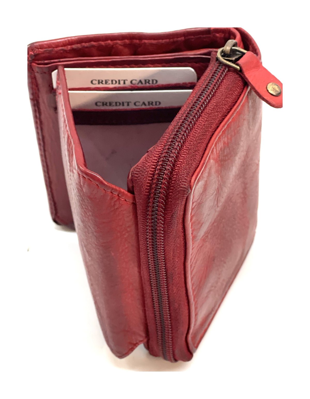 HE479 Red Vintage Zip Around Wallet