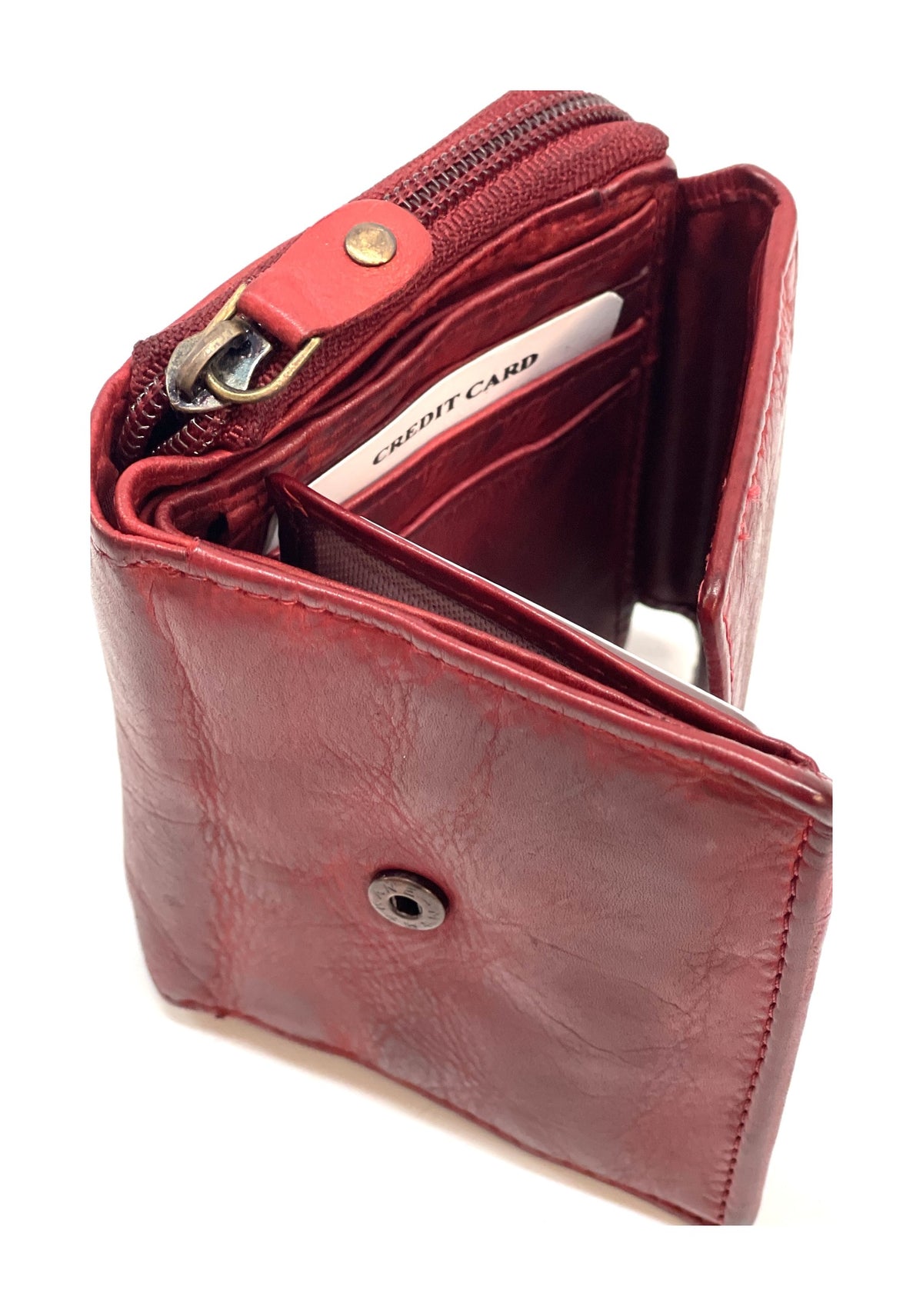 HE479 Red Vintage Zip Around Wallet