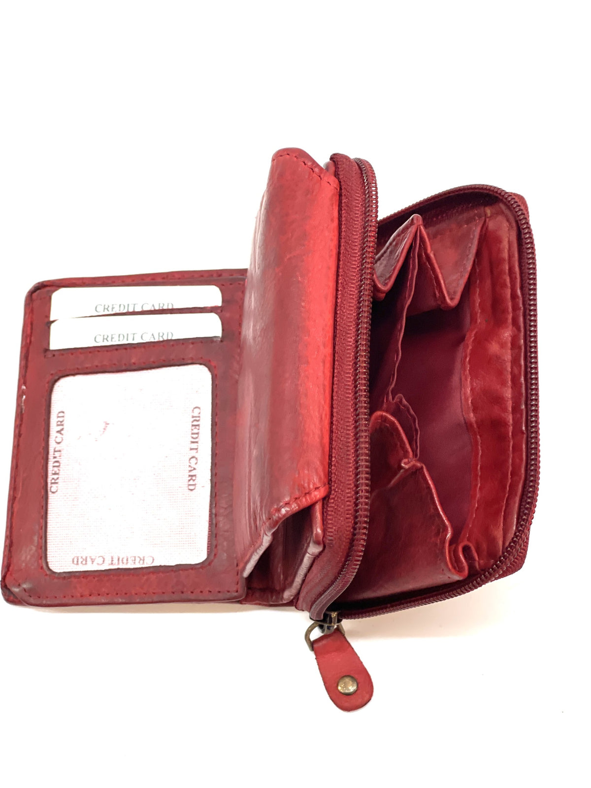 HE479 Red Vintage Zip Around Wallet