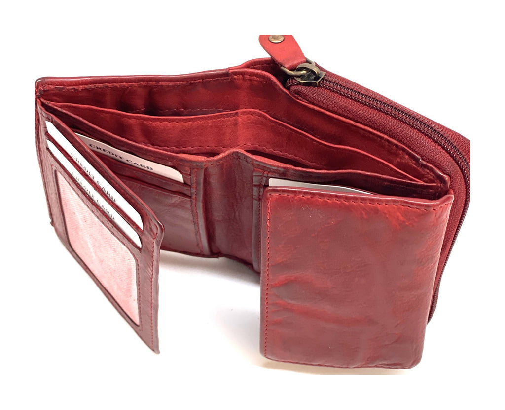 HE479 Red Vintage Zip Around Wallet