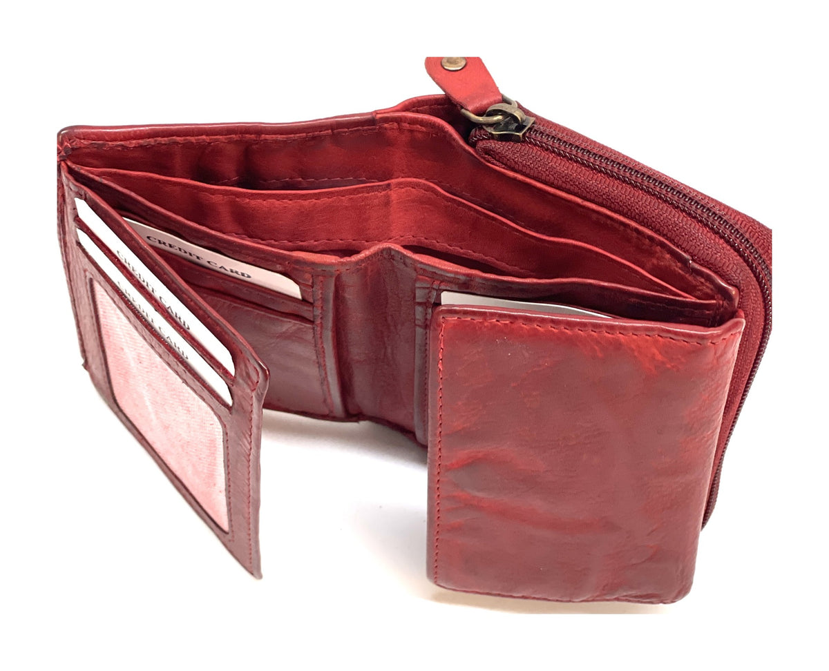 HE479 Red Vintage Zip Around Wallet