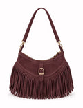 HE522 Burgundy Fringe Suede Hobo Bag