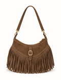 HE525 Brown Fringe Suede Hobo Bag