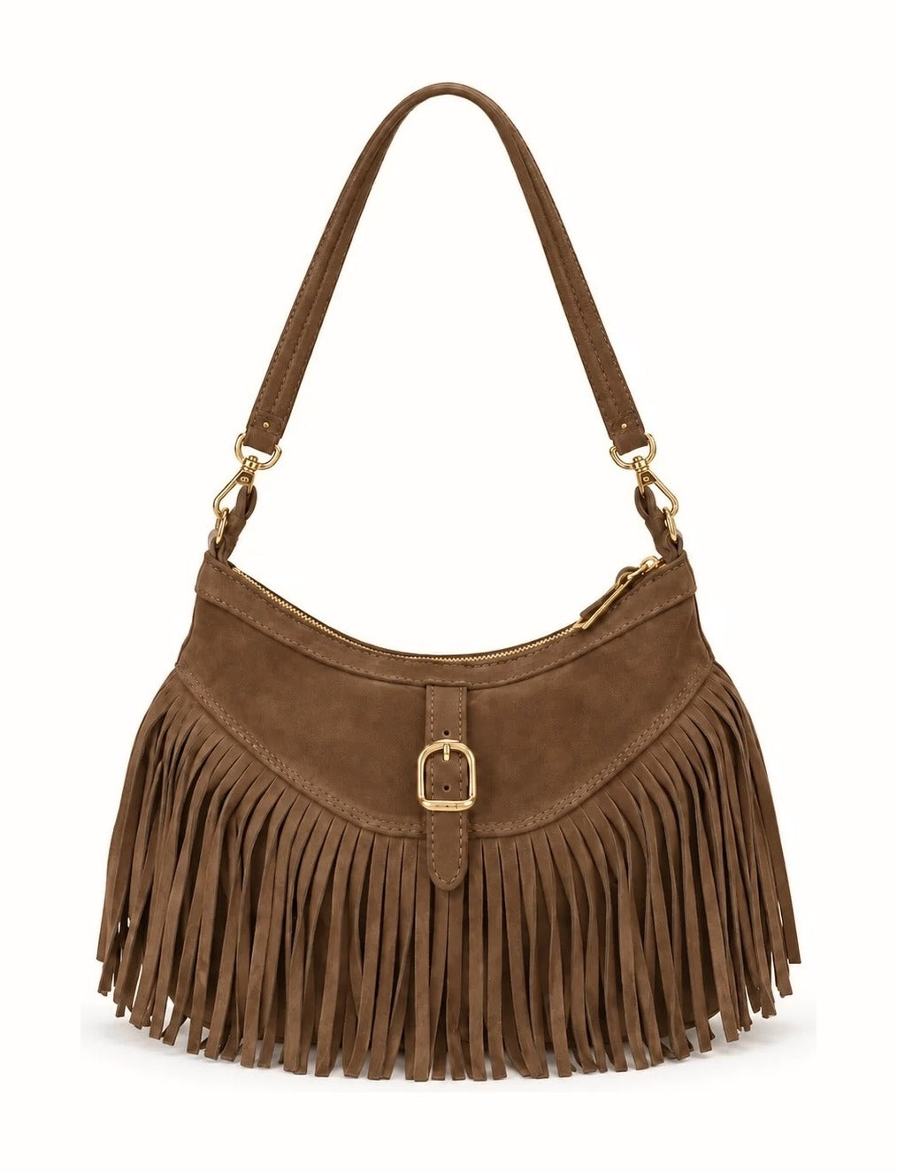 HE525 Brown Fringe Suede Hobo Bag