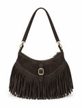 HE526 Dark Brown Fringe Suede Hobo Bag