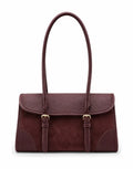 HE528 Burgundy Flap Suede Shoulder Bag
