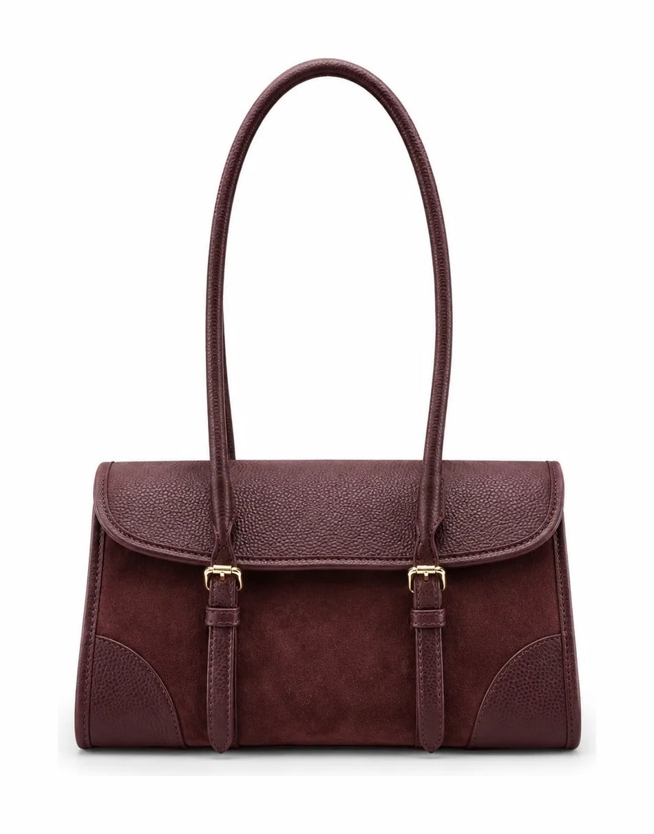 HE528 Burgundy Flap Suede Shoulder Bag