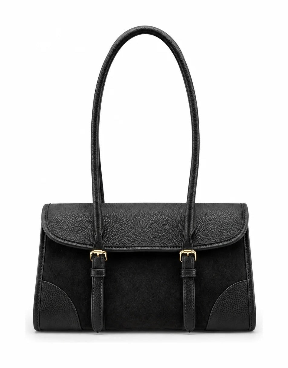 HE531 Black Flap Suede Shoulder Bag